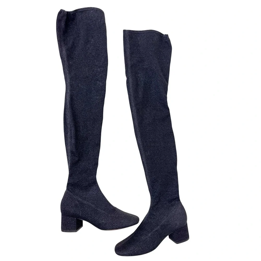 Kate Spade Thigh High Sock Boots Black Sparkle Size 6.5 London Lurex Glitter‎